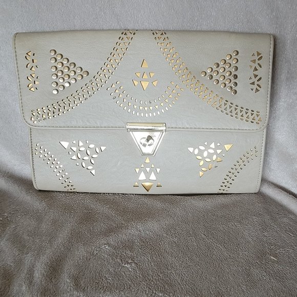 MMS light beige, gold detail medium clutch - Picture 1 of 7